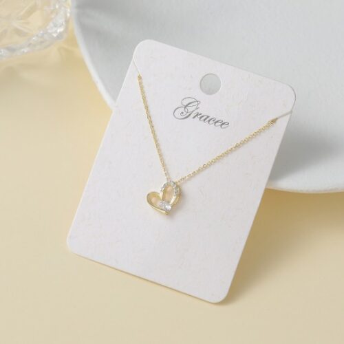 Gracee Heart Diamanté Pendent Necklace - Gold