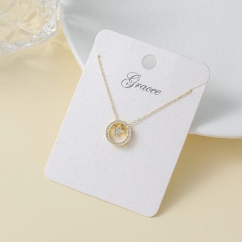 Gracee Diamante Circle & Star Pendent Necklace - Gold
