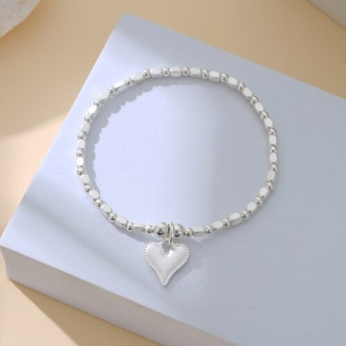 Gracee Matt Elasticated Heart Bracelet - Silver