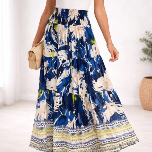 Floral Tiered Skirt - Navy