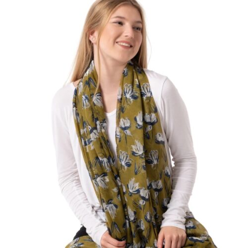 Open Tulips Scarf - Olive