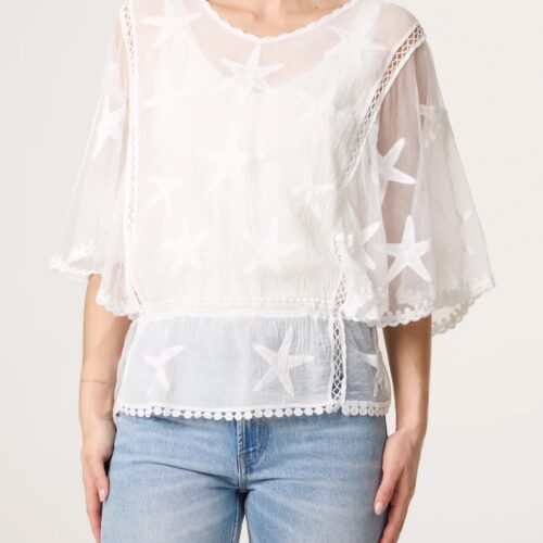 Star Lace Sleeve Blouse - White