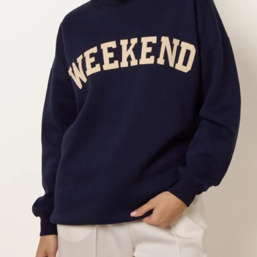 Weekend Cream Appliqué Sweatshirt - Navy