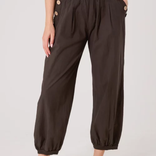 Button Pocket Harem Pants - Brown