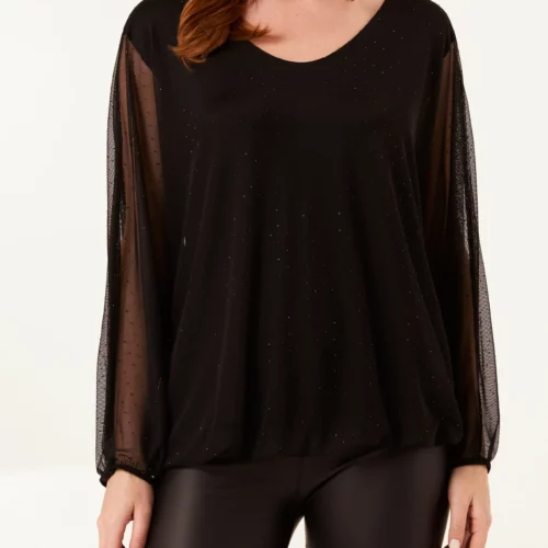 Bubble Hem Mesh Diamanté Blouse