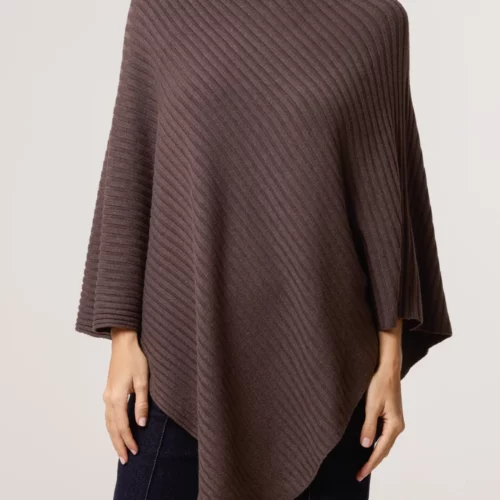 Ribbed Knit Poncho - Chocolate