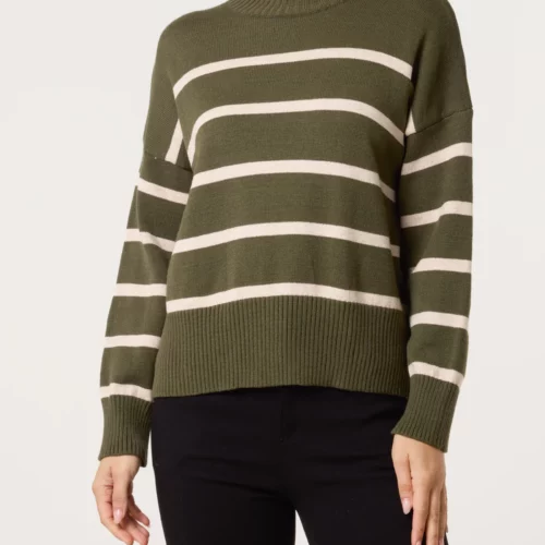 Round Neck Stripe Jumper - Green
