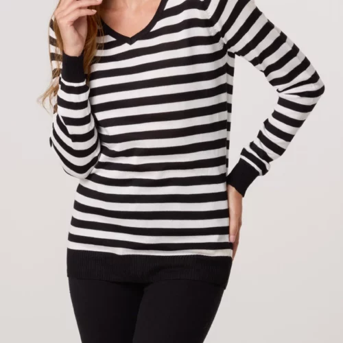 Monochrome Stripped V-Neck Jumper