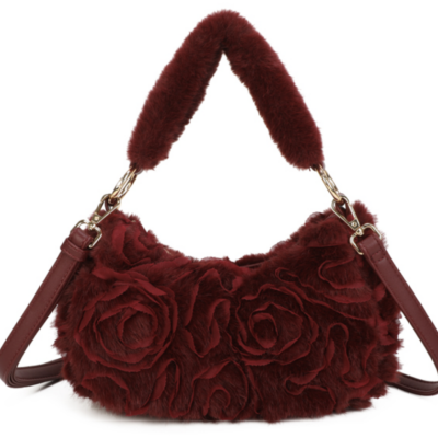 Long & Son Rose Faux Fur Bag - Wine