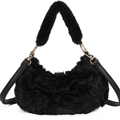 Long & Son Rose Faux Fur Bag - Black
