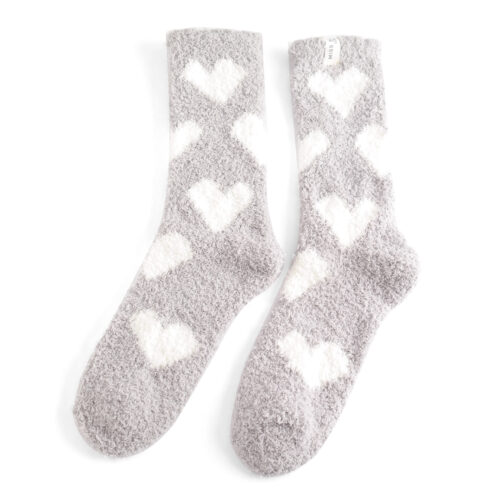 Fluffy Grey Heart Socks