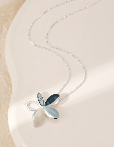 Duck Egg & Navy Petal Flower Necklace