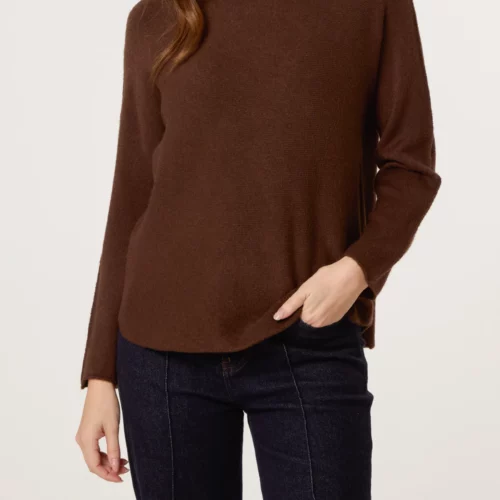 Ribbed High Neck Plain Jumper - Chocolate