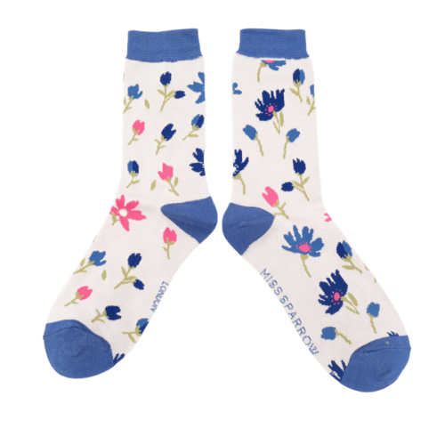 Ditsy Floral Socks Silver - Ladies