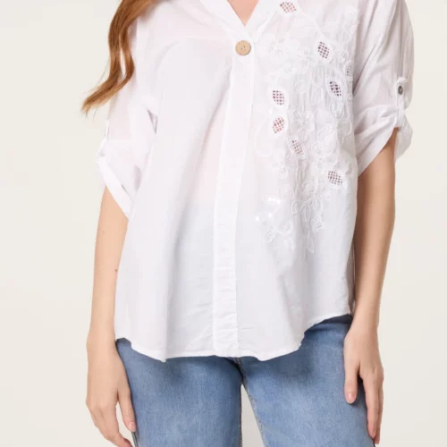 Cut-out Floral Shirt - White