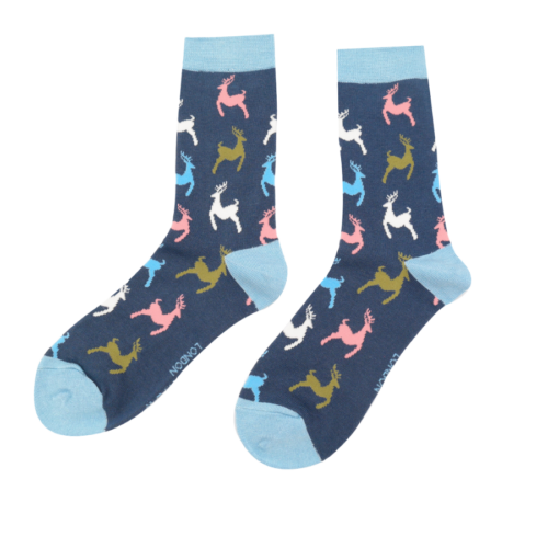 Leaping Deer Socks - Navy