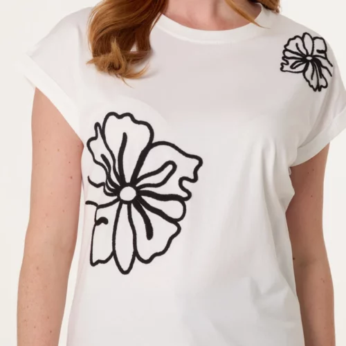 Flower Embroidery T-shirt - White